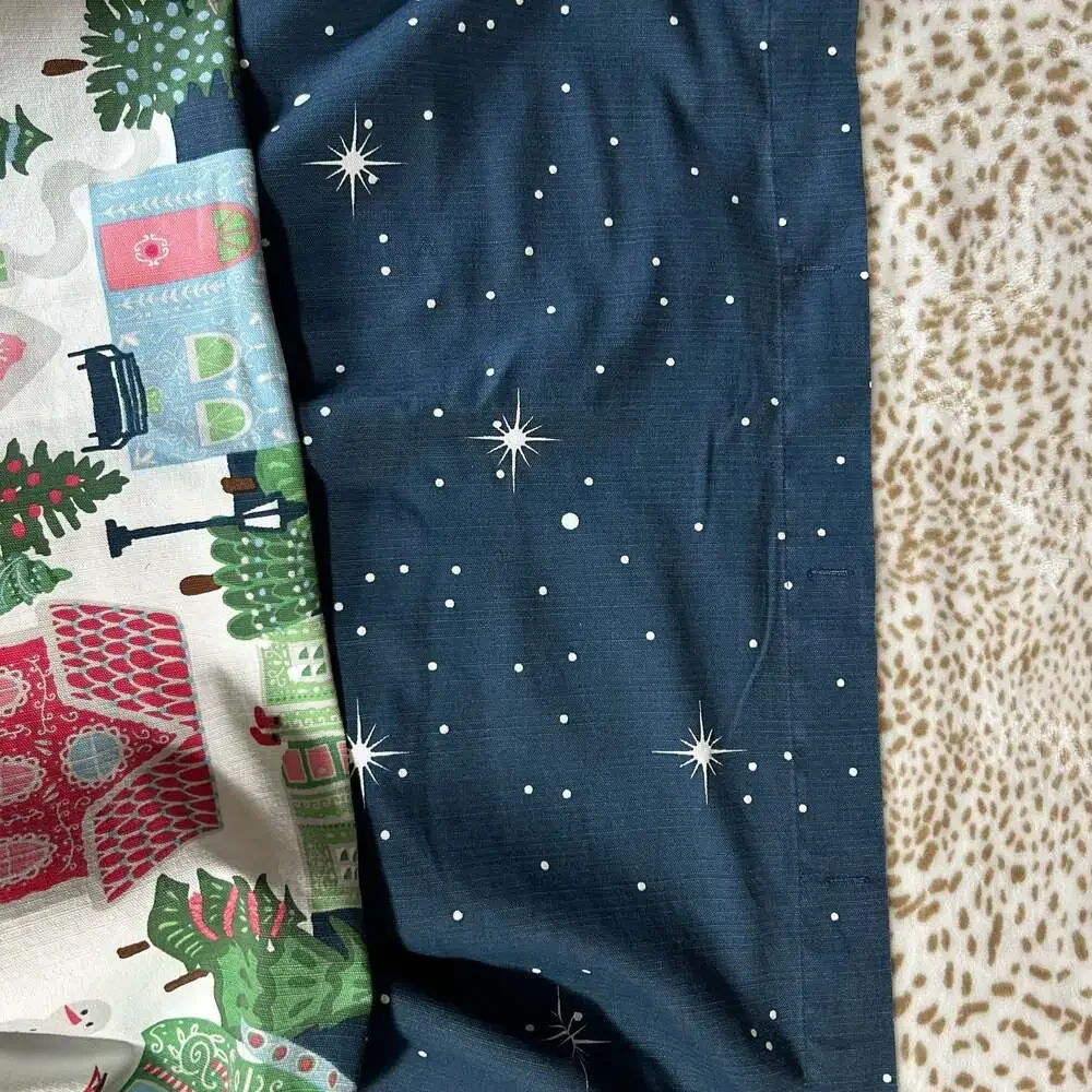 Envogue Christmas Village Shower Curtain Navy Blue Pink Pastel Holiday Decor